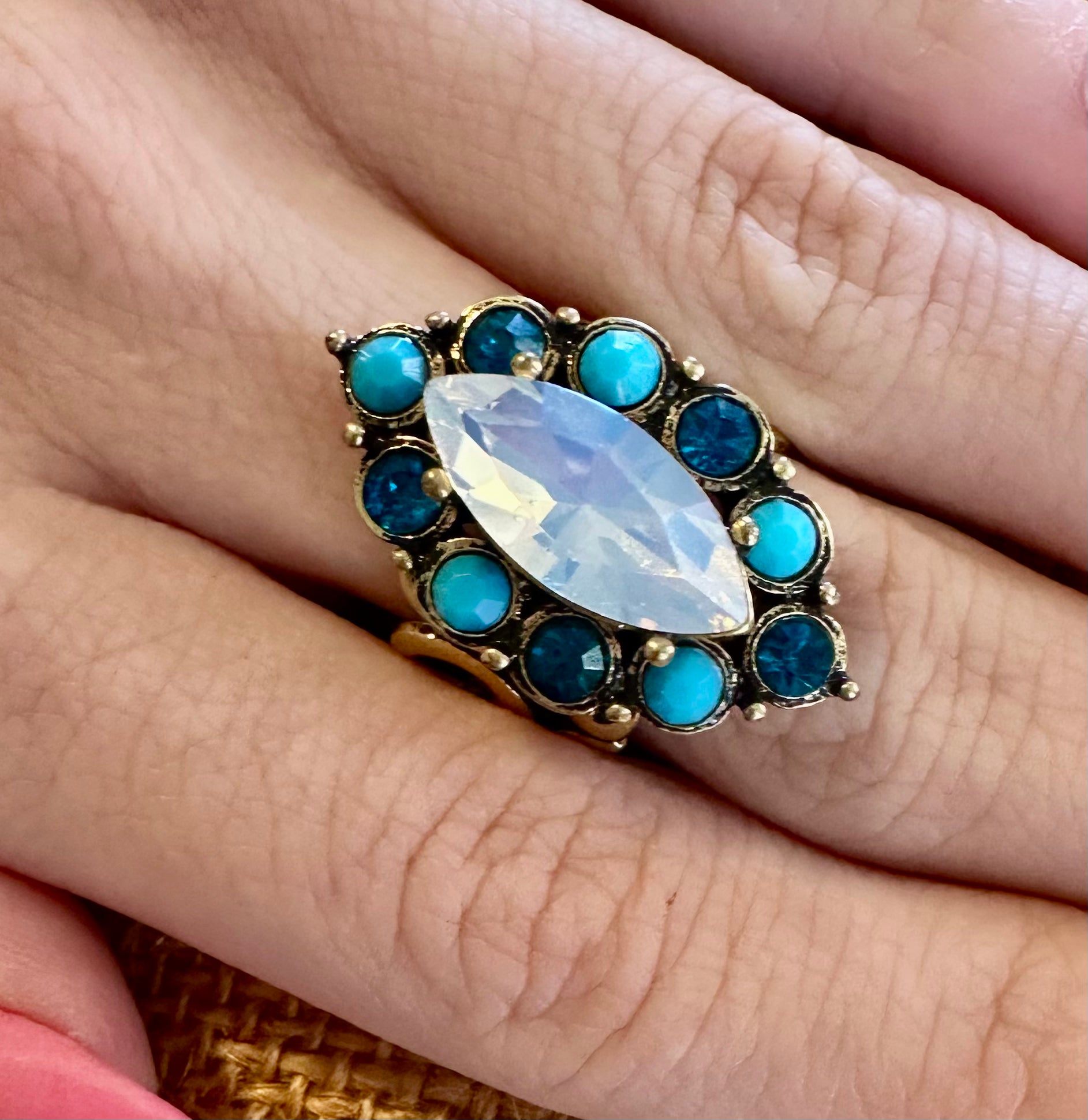 Clyde turquoise cluster ring with bold vintage inspired statement jewelry design