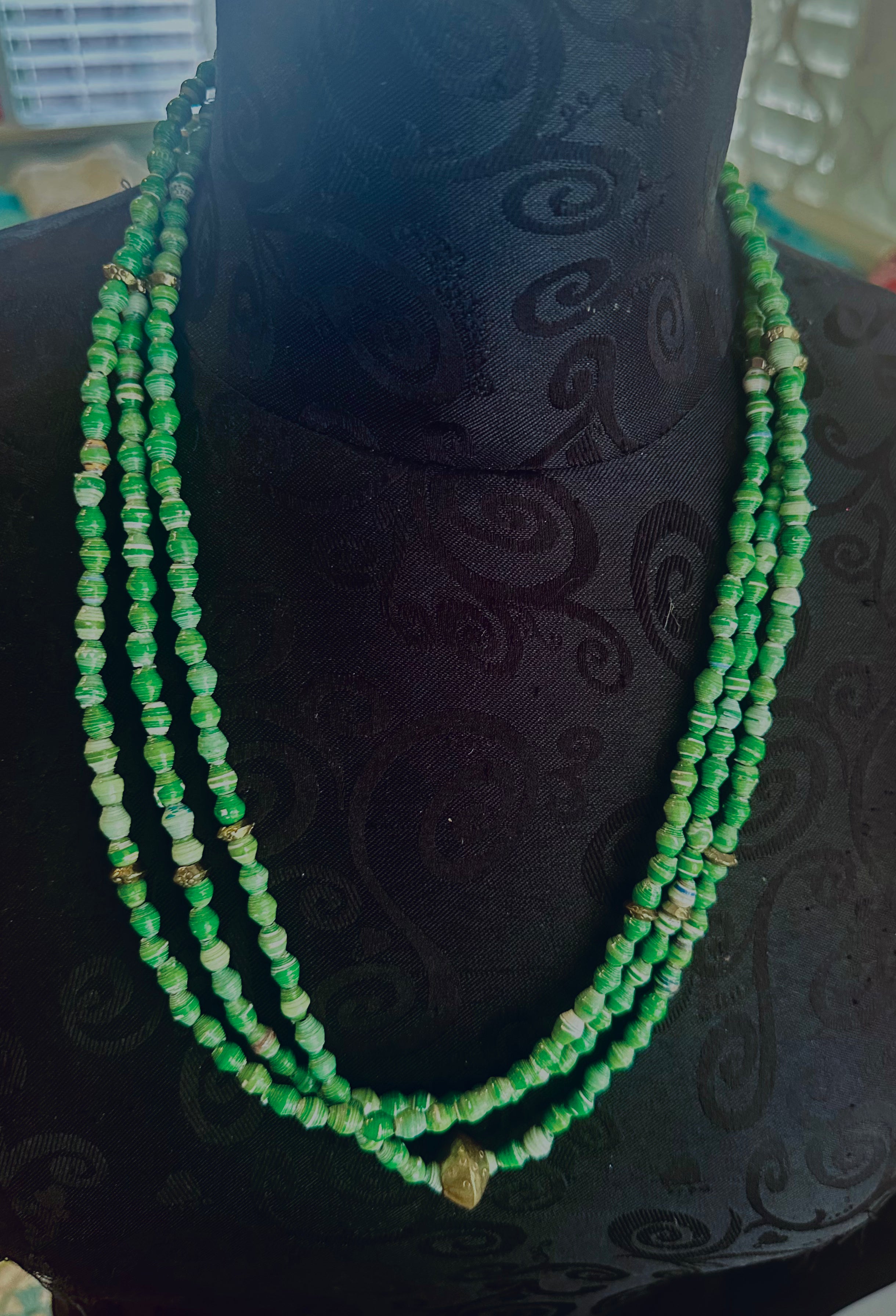 Green African-Made Bead Necklace 119