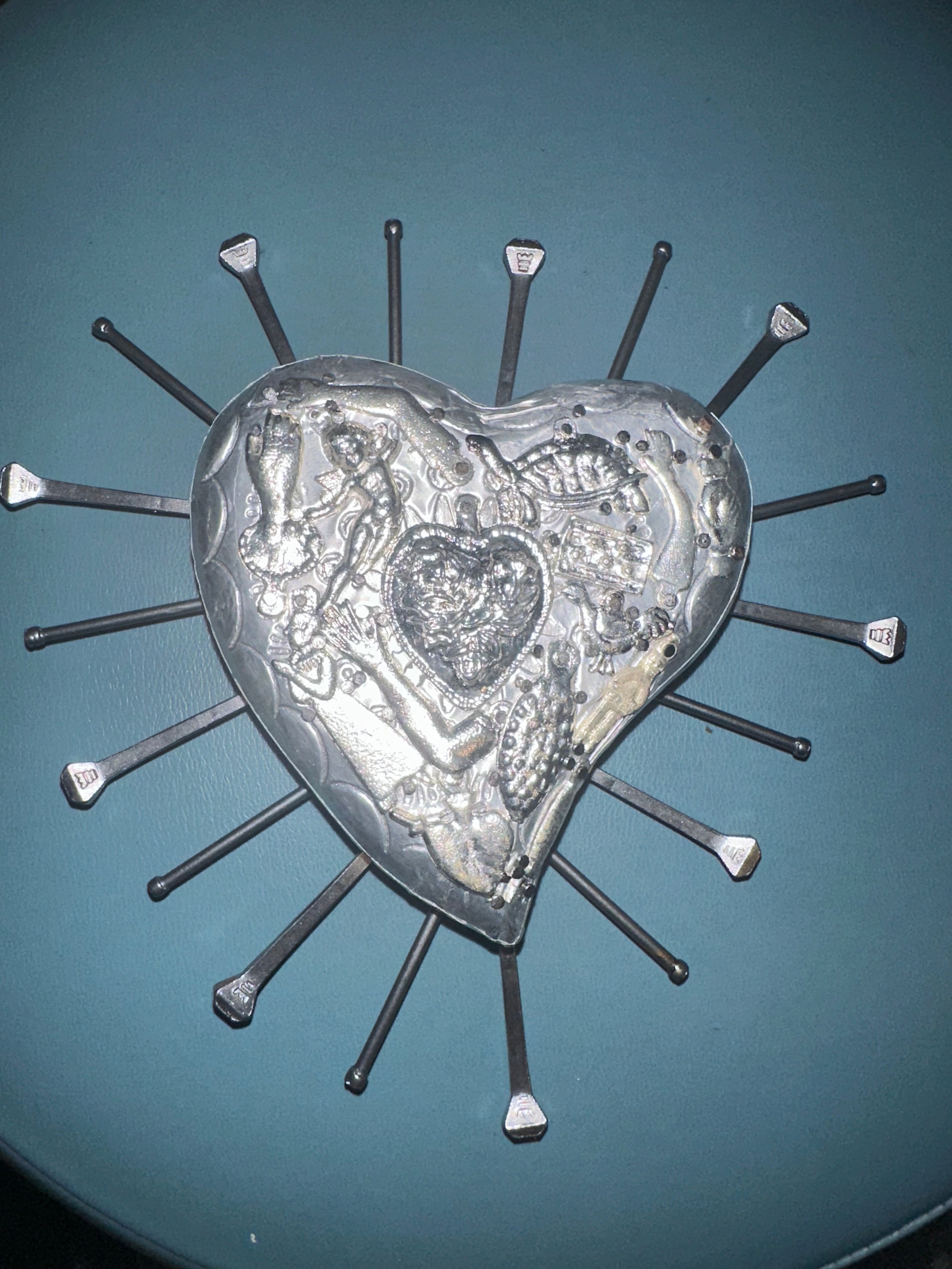 Silver Heart with Milagros and Nails 604