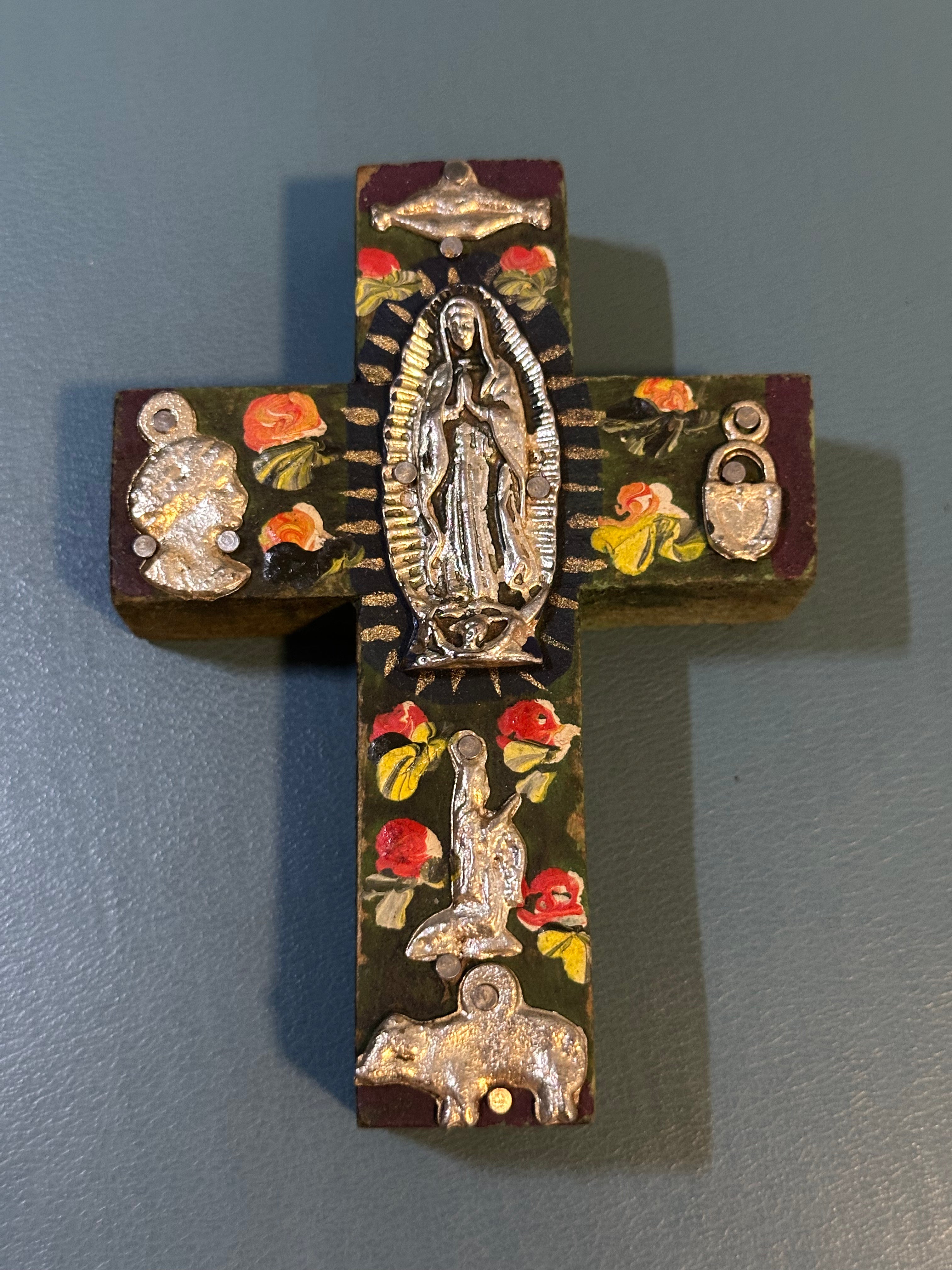 Handmade Cross with Silver Milagros 607