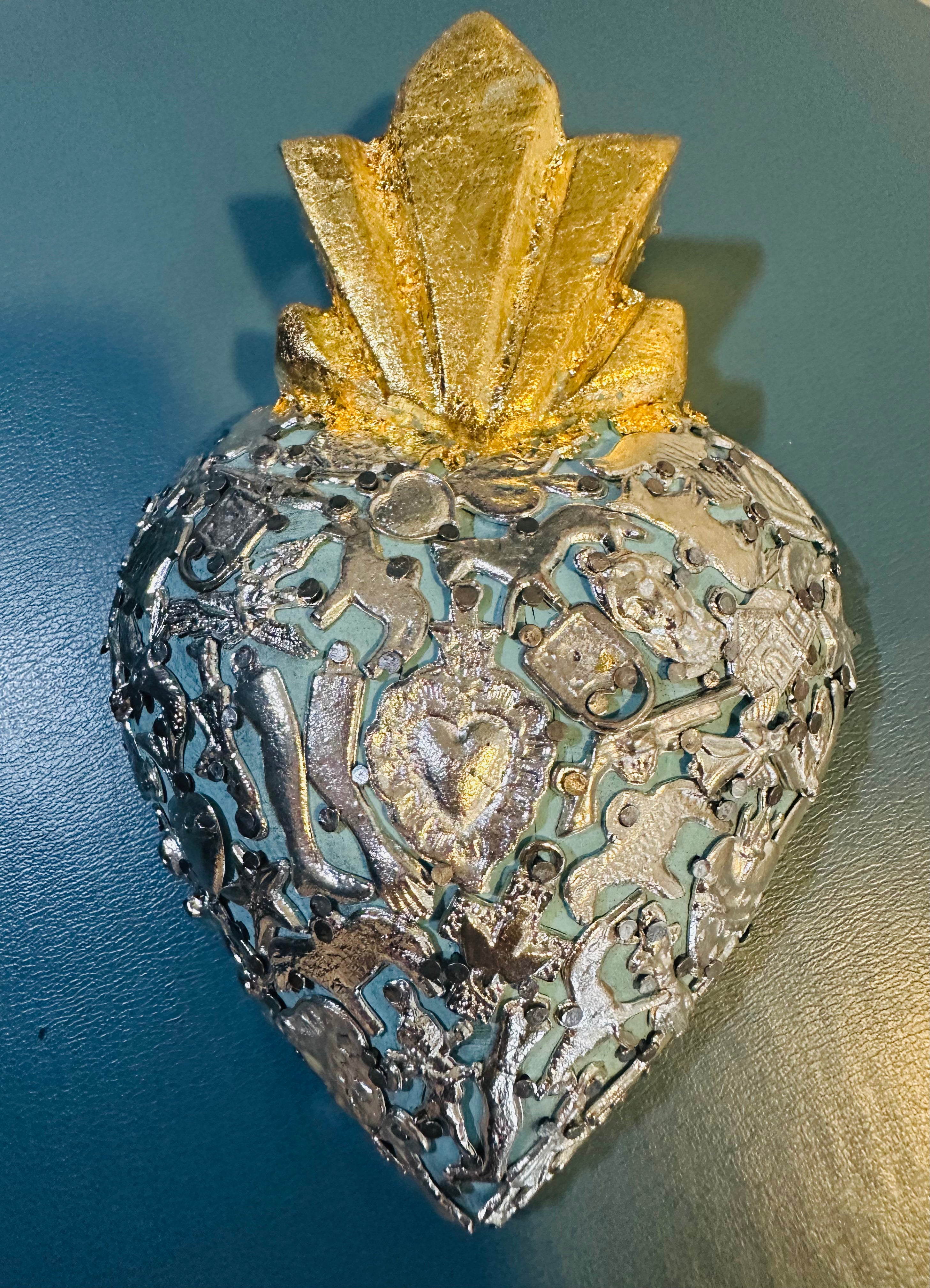 Handmade Light Blue Heart with Silver Milagros 612