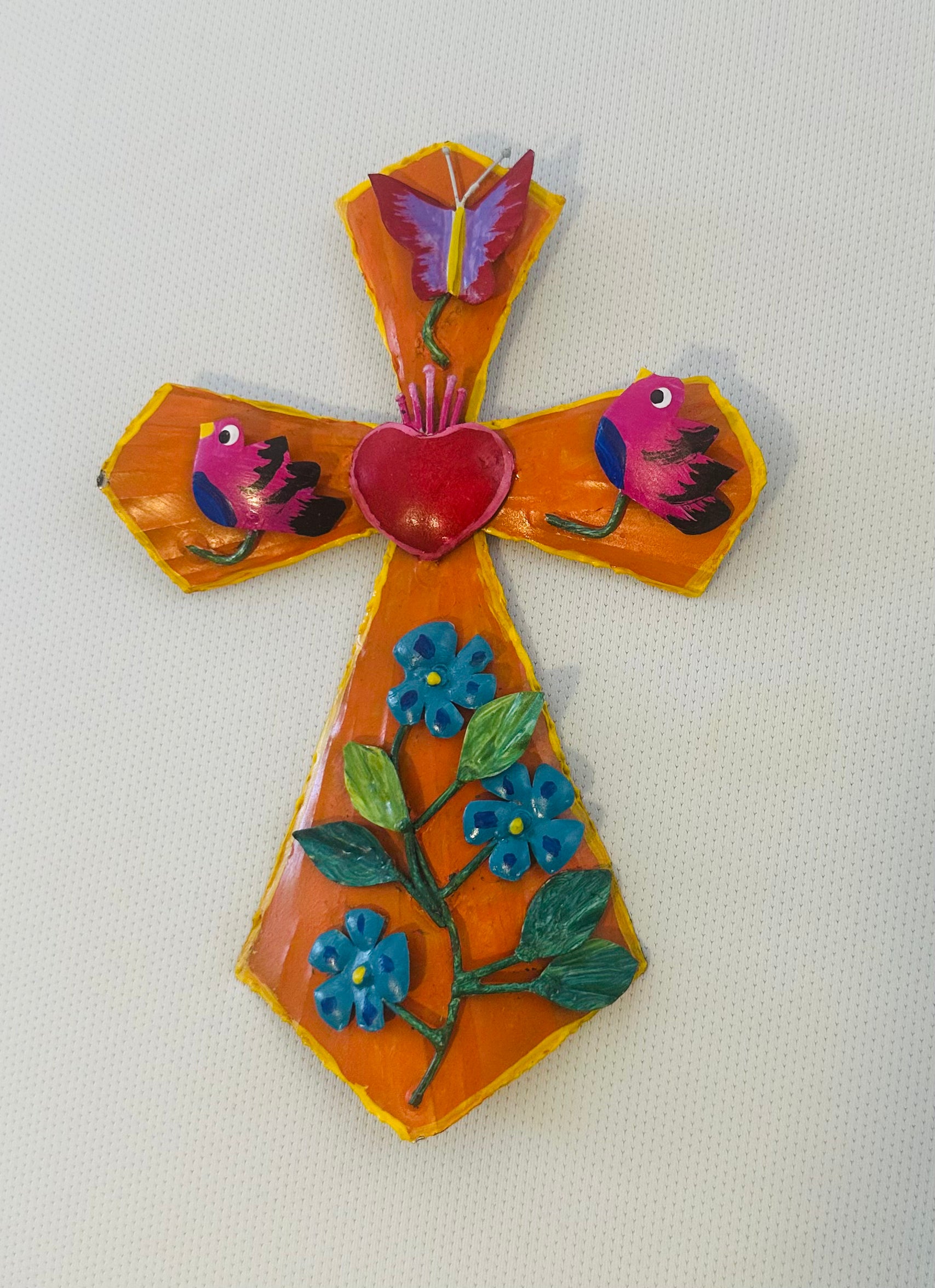 Handmade Cross with Flowers and Birds 615