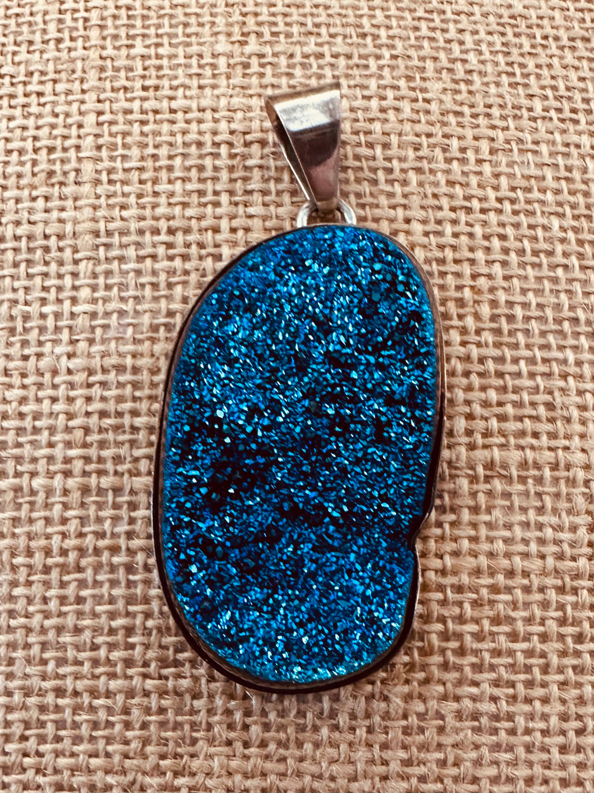 Blue Drusy Stone, Sterling Silver Pendant by Sarda 701