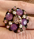 Vintage floral champagne ring with elegant gemstone and intricate antique design