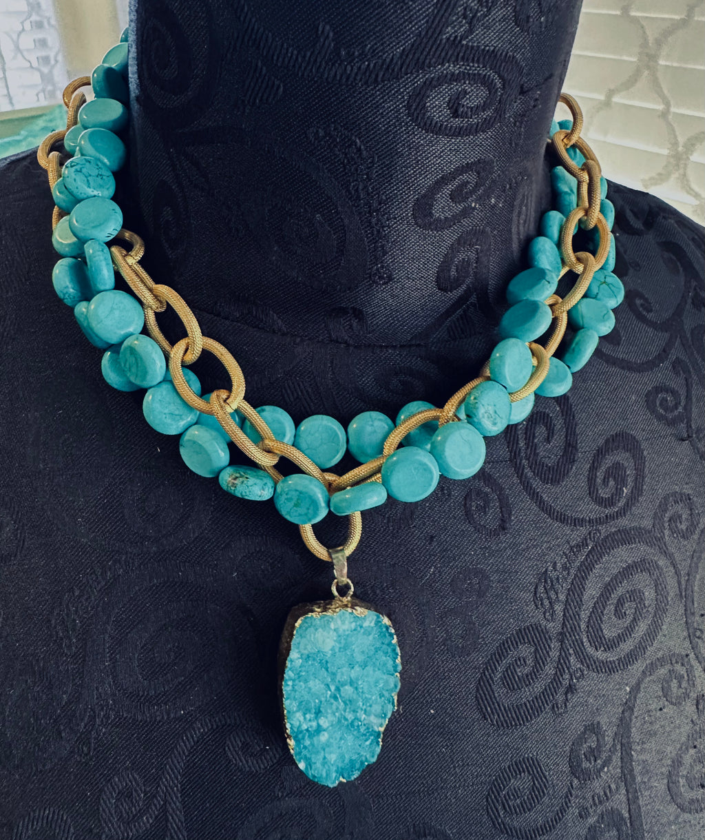 Gold & Turquoise Fashion Necklace 114