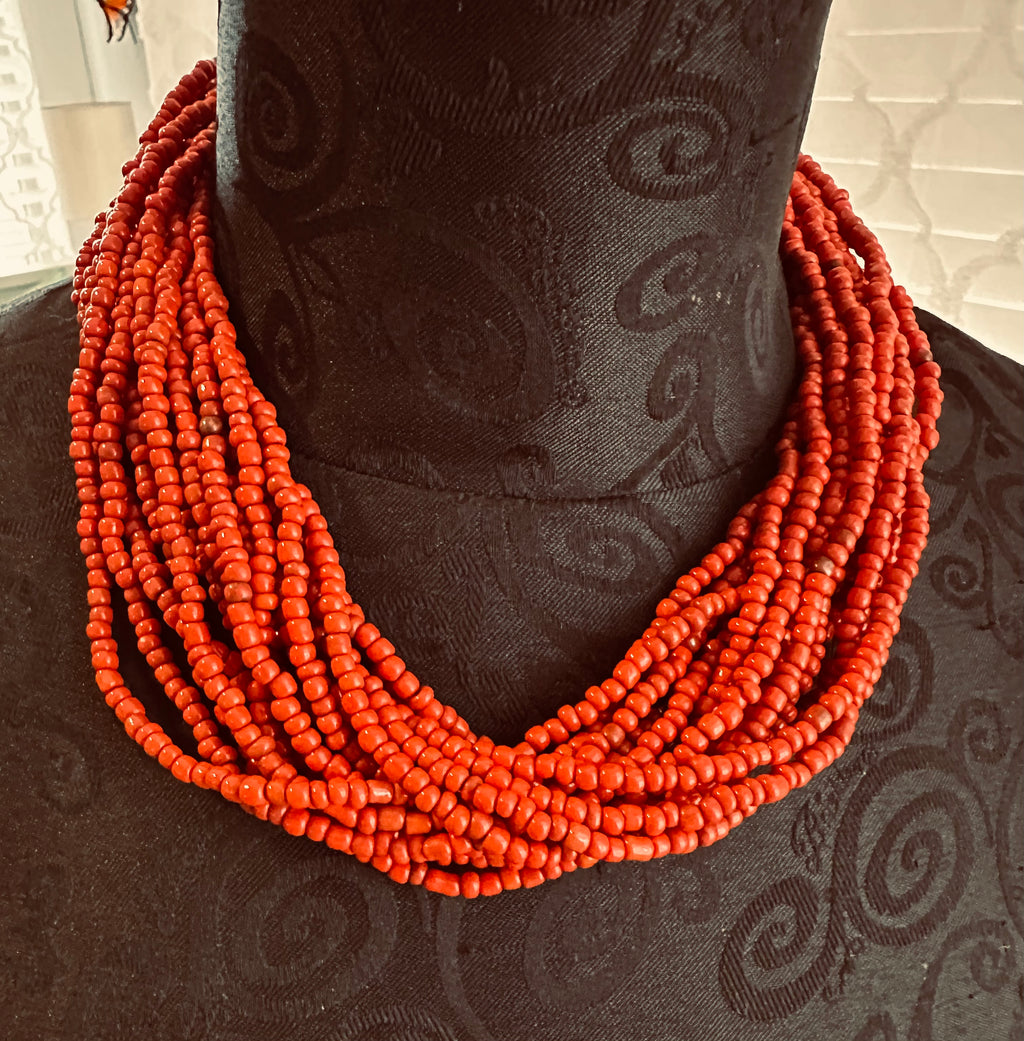 Red Seed Bead Necklace 113