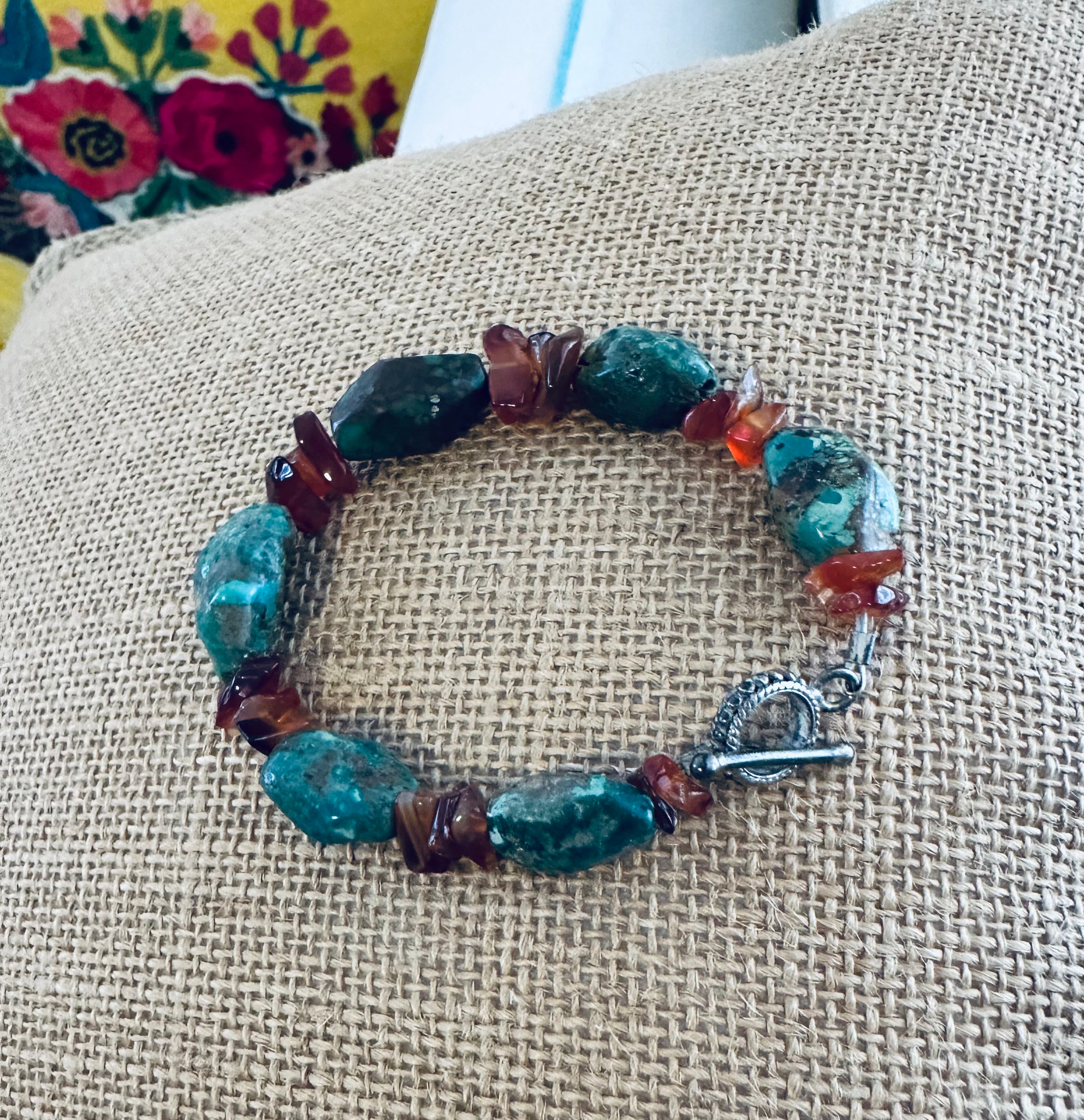 Turquoise & Red Bead Bracelet 213