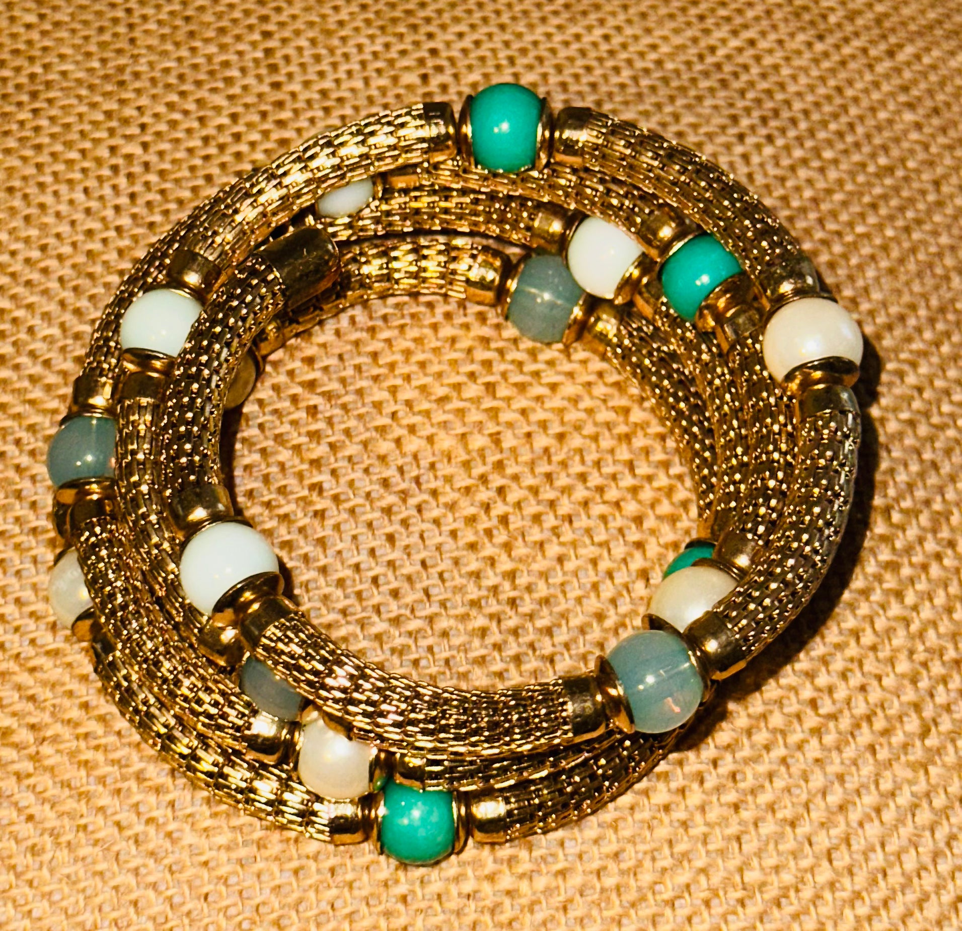 Stacked Gold, White, & Turquoise Bracelet 223