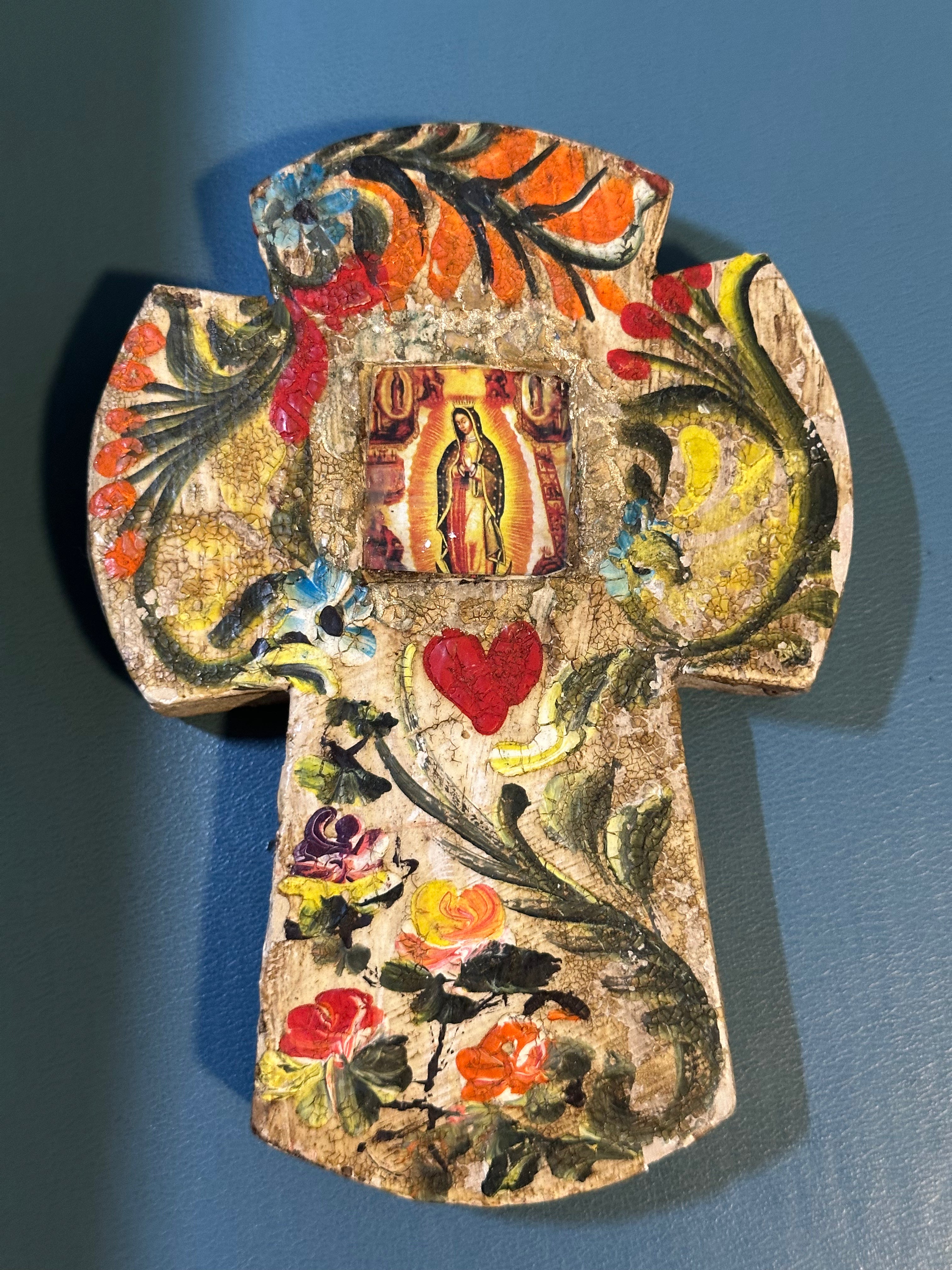 Handmade Guadalupe Cross with Flowers Decor 605
