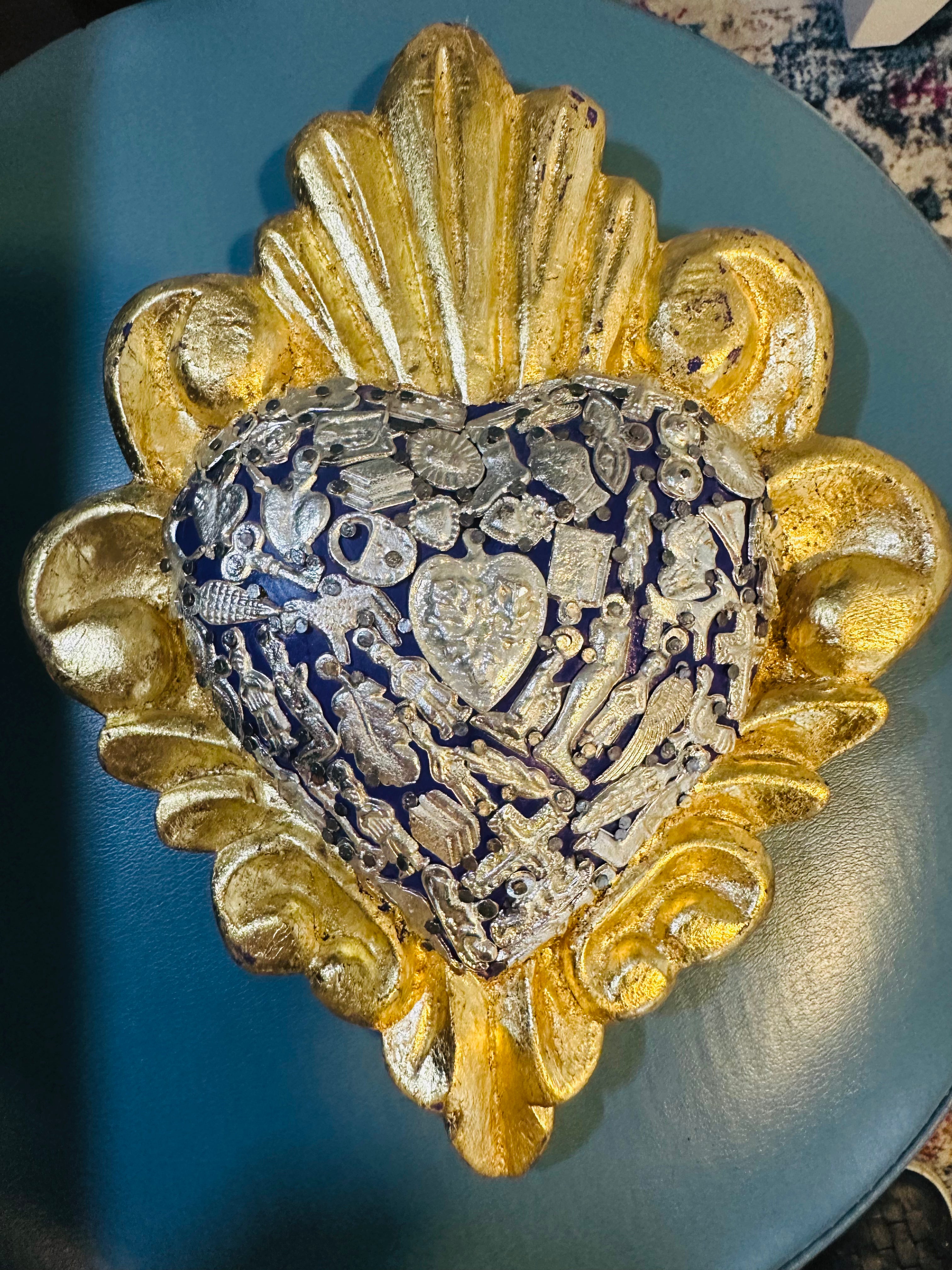 Gold Heart with Silver Milagros 611
