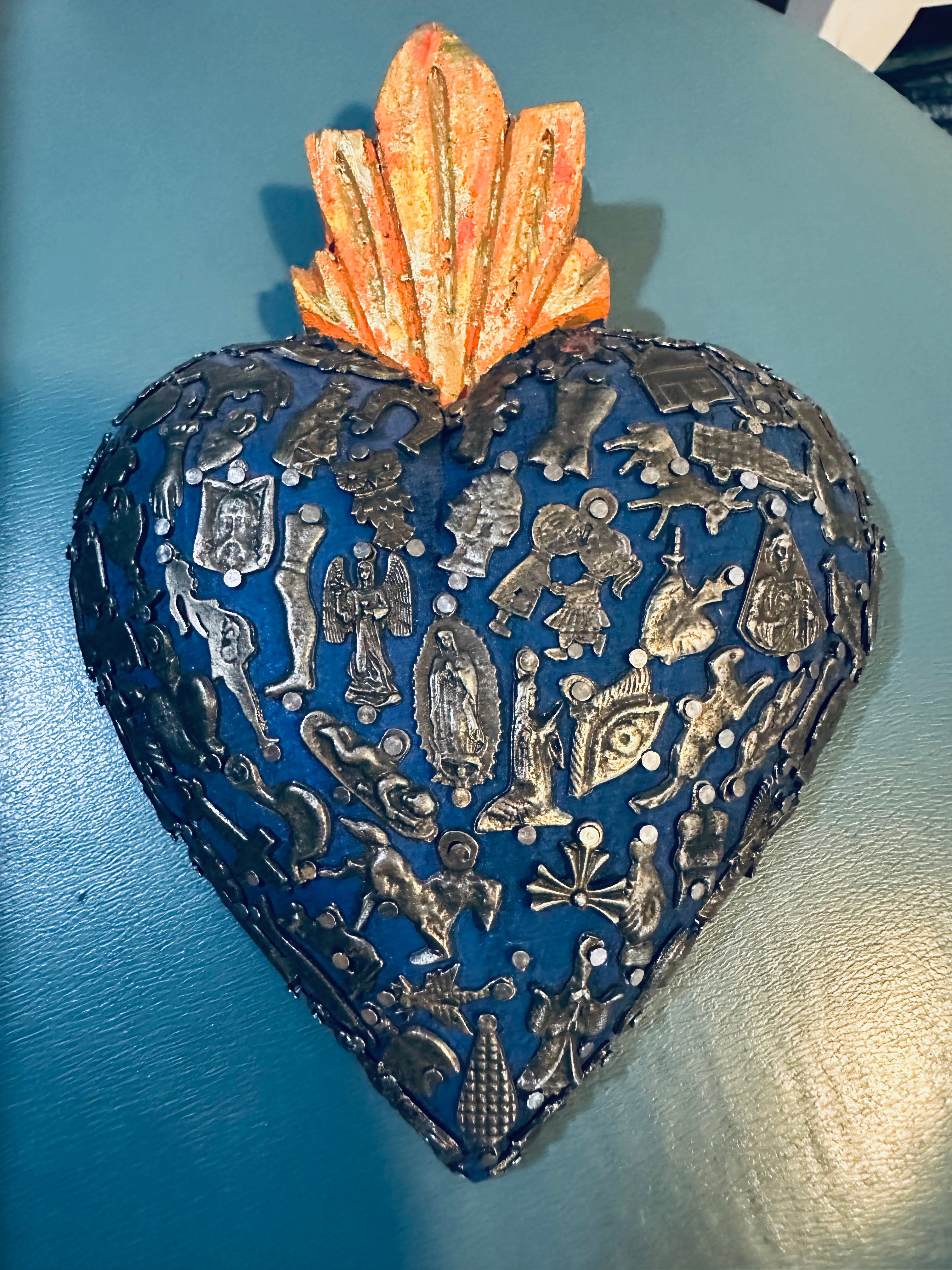 Handmade Blue Heart with Silver Milagros 613