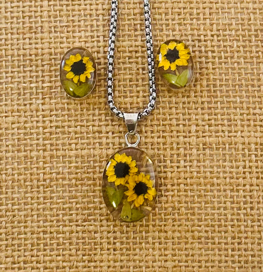 Sunflower Earrings and Necklace Set 504