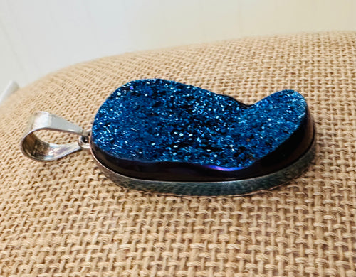 Blue Drusy Stone, Sterling Silver Pendant by Sarda 701
