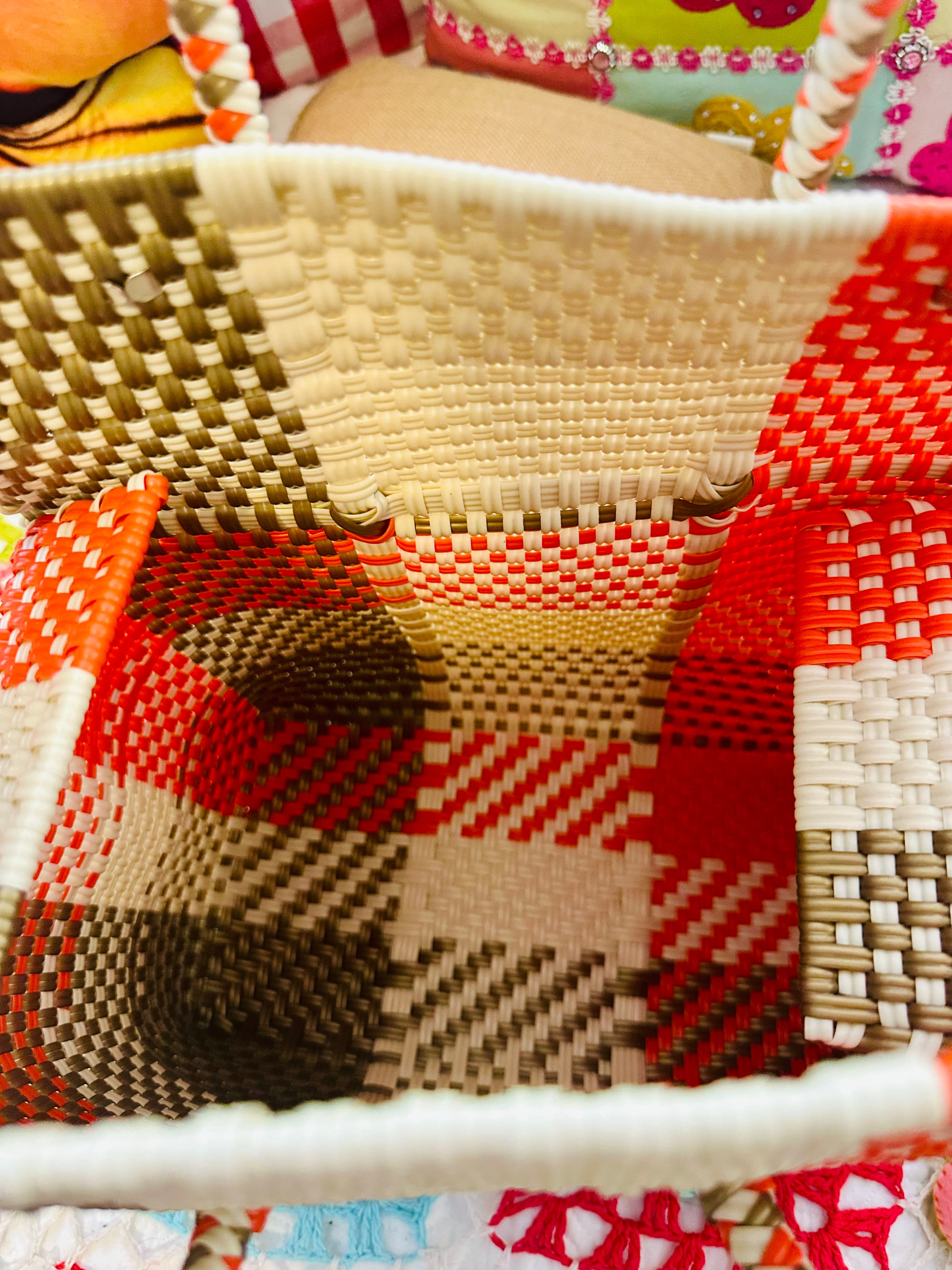 Red, Brown, & White Square Design Bag